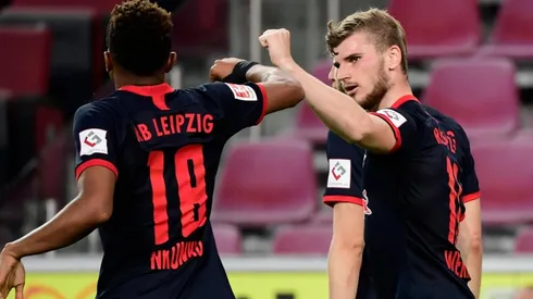 El festejo de los jugadores de Leipzig.