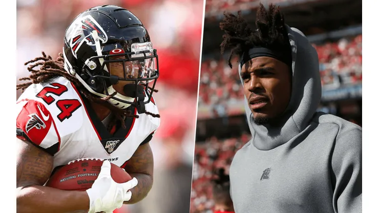 Devonta Freeman y Cam Newton. Foto: Getty.