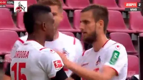 El festejo de Jhon Córdoba por un nuevo gol con el Colonia en la Bundesliga.