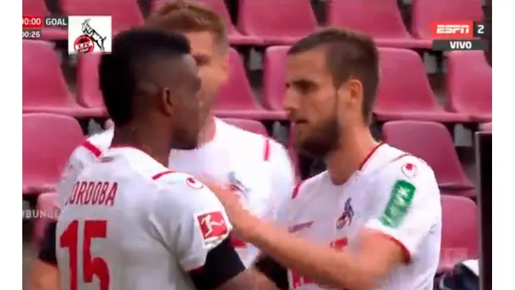 El festejo de Jhon Córdoba por un nuevo gol con el Colonia en la Bundesliga.