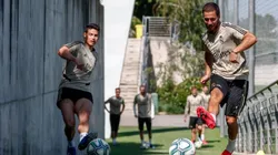 James Rodríguez en la última práctica del Real Madrid.