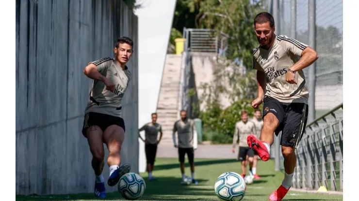 James Rodríguez en la última práctica del Real Madrid.