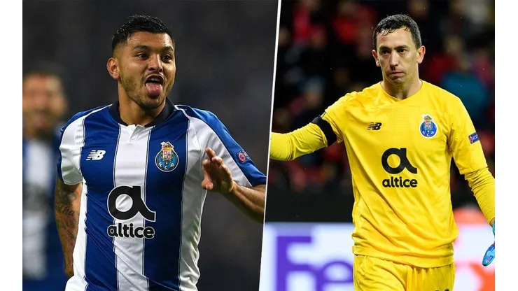 Agustín Marchesín y Tecatito Corona en el TOTSSF de la Liga Portuguesa.