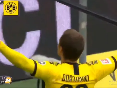 Thorgan Hazard hizo el 3-0 del Dortmund y festejó como si hubiese hinchas