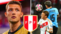 Oliver Sonne ante Federico Valverde en el Perú vs. Uruguay.