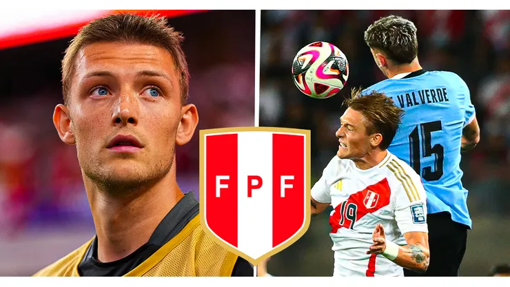 Oliver Sonne ante Federico Valverde en el Perú vs. Uruguay.