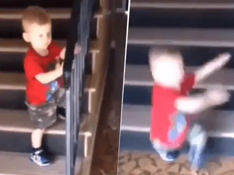 Video viral: este pobre niño no pudo ganarle a las escaleras diabólicas