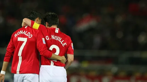 Gary Neville y Cristiano Ronaldo, juntos en Manchester United.