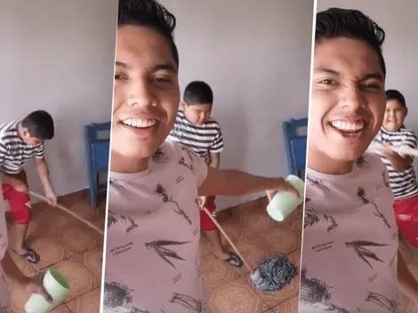 Video viral: estaba limpiando, su hermano diabólico le tiró agua y le partió el secador en la cara