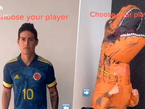 Se volvió loco: el nuevo TikTok de James, disfrazado de dinosaurio