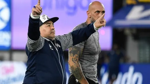 Diego Maradona durante su reciente visita a la Bombonera.