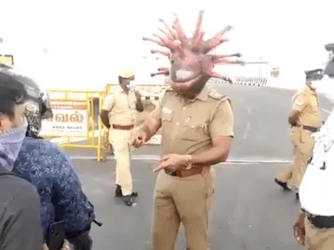 Video: policía se vistió de coronavirus para concientizar sobre la cuarentena