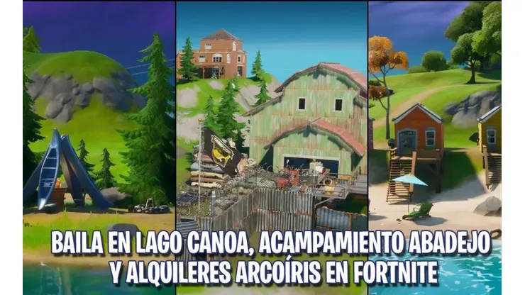 Baila en Lago Canoa, Acampamiento Abadejo y Alquileres Arcoíris en Fortnite