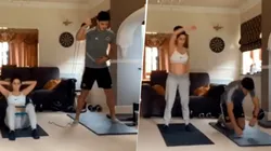 Raúl Jiménez y Daniela Basso entrenan en cuarentena.