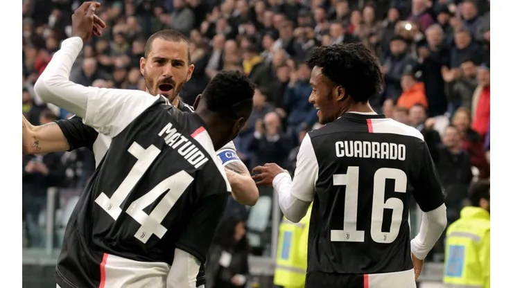 Leonardo Bonucci, Bliase Matuidi y Juan Cuadrado, jugadores de la Juventus.