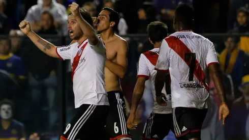 Foto de Funes Mori gritando su gol en La Bombonera.