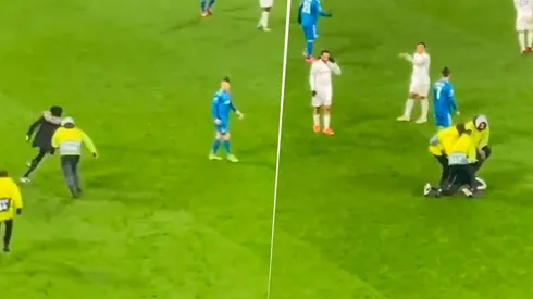 Cristiano empujó a un fanático que entró al campo para pedirle una selfie