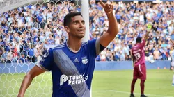 José Cevallos festejando su tanto.