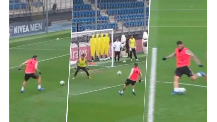 Así fueron los tres goles que se apuntó James en el último entrenamiento del Real Madrid.