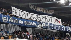 La pancarta que fue censurada en el duelo entre Millonarios y Boyacá Chicó.