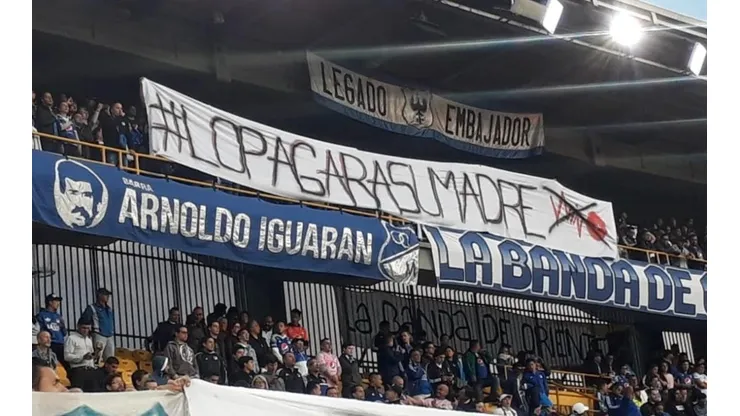 La pancarta que fue censurada en el duelo entre Millonarios y Boyacá Chicó.