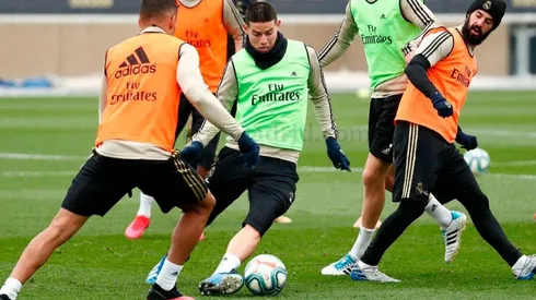 James Rodríguez en el último entrenamiento del Real Madrid.