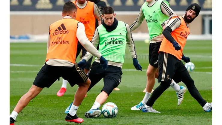 James Rodríguez en el último entrenamiento del Real Madrid.