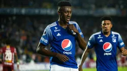 Hansel Zapata celebra su gol ante Always Ready en el debut de la Copa Sudamericana 2020.