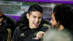 James Rodríguez en la suplencia con Marcelo y Éder Militao ante el Real Valladolid.