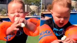 Video viral: este nene quería comer una banana, pero tenía puestos unos flotadores diabólicos