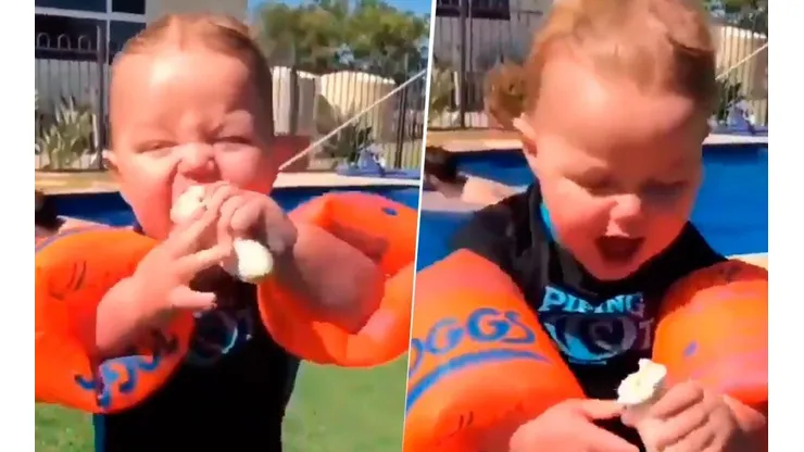 Video viral: este nene quería comer una banana, pero tenía puestos unos flotadores diabólicos