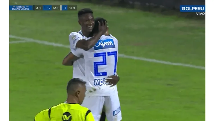 José Ortíz y Hansel Zapata celebran la remontada de Millos ante Alianza Lima.