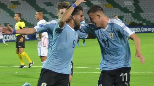 El festejo de los jugadores uruguayos.