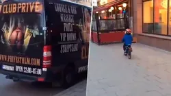 Video viral: niño vio un cartel diabólico y terminó estampado contra una pared