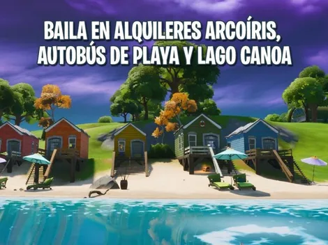 Desafío Fortnite: Baila en Alquileres Arcoíris, Autobús de Playa y Lago Canoa