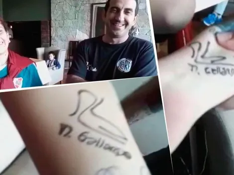 Fueron al hotel de River, Gallardo les firmó el brazo y se lo van a tatuar