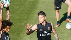 James Rodríguez en un entrenamiento con el Real Madrid.