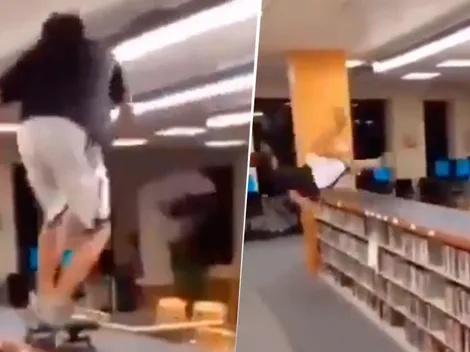 Video viral: nunca andes en skate en esta biblioteca diabólica