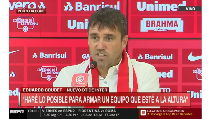 Coudet dirigirá al Inter en la Copa Libertadores.