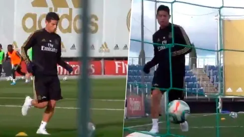 James Rodríguez en su último entrenamiento con el Real Madrid.