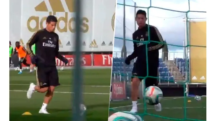 James Rodríguez en su último entrenamiento con el Real Madrid.