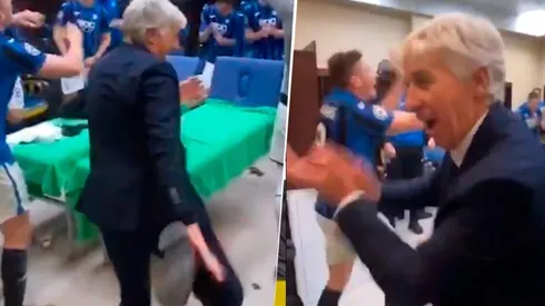 Gian Piero Gasperini, técnico del Atalanta festejando su clasificación en Champions League.