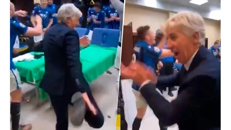 Gian Piero Gasperini, técnico del Atalanta festejando su clasificación en Champions League.