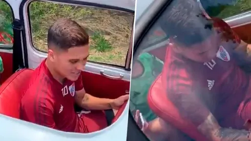 Juan Fernando Quintero conduciendo el auto que bautizaron en su nombre.
