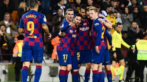 El festejo de los jugadores de Barcelona.