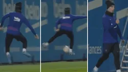 Suárez demostró su calidad definiendo de taco en la aire durante la práctica