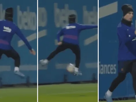 Suárez demostró su calidad definiendo de taco en la aire durante la práctica