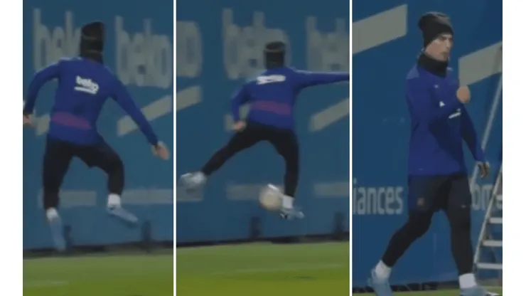 Suárez demostró su calidad definiendo de taco en la aire durante la práctica