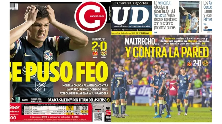 Portadas de los periódicos tras la derrota de América