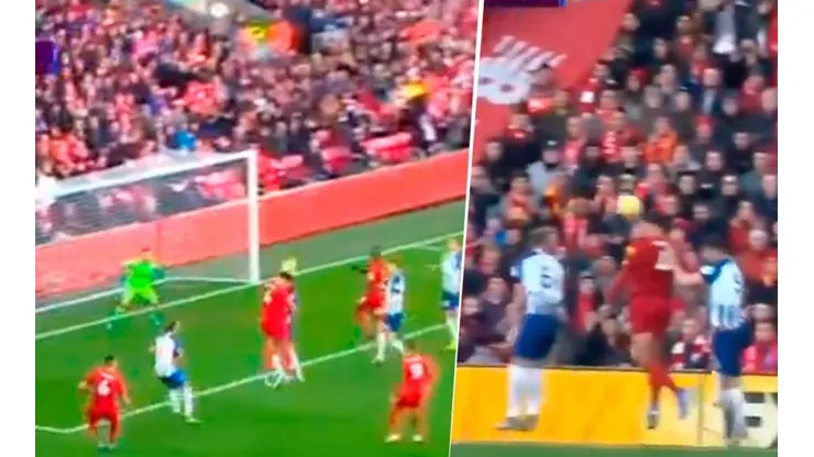Van Dijk metió dos goles iguales y el Liverpool ya le gana al Brighton